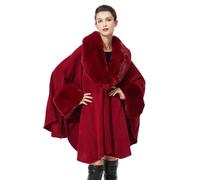 BEAUTELICATE Knitted Cape Coat Women’s Stylish Cardigan Knit Cloak Poncho Shawl Wrap with Faux Fur Collar for Autumn Winter Wedding Bride Bridesmaids(One Size, Dusty Burgundy)