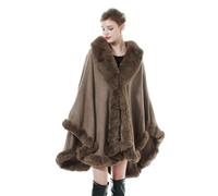 BEAUTELICATE Knitted Cape Coat Women’s Stylish Cardigan Oversized Knit Cloak Poncho Shawl Wrap with Faux Fur Trim for Autumn Winter Wedding Bride Bridesmaids(One Size, Khaki)