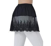 BEAUTELICATE Lace Shirt Extender Hem Exquisite Adjustable Layered Fake Top Lower Sweep Cotton Half Slip Short Petticoat Floral Trim Mini Skirt for Women Style One Black, S