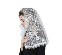 BEAUTELICATE Mantilla Veil Catholic Church Chapel Latin Mass Holy Communion Religious Ceremony Formal Lace Head Cover Scarf Off White V114
