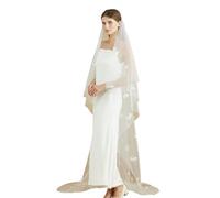 BEAUTELICATE Pearl Wedding Bridal Veil For Bride Luxury Drop Blusher Veil 2 Tier With 3D Butterfly Long Train Cut Edge Metal Comb Chapel Length Off White