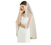 BEAUTELICATE Pearl Wedding Bridal Veil For Bride One Tier Cut Edge Metal Comb Ivory Fingertip Length