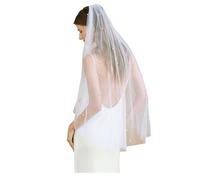 BEAUTELICATE Pearl Wedding Bridal Veil For Bride One Tier Cut Edge Metal Comb White Chapel Length