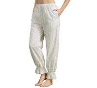 BEAUTELICATE Pumpkin Bloomers Pants Women's 100% Cotton Ruffle Embroidered Pantaloons Pettipants Summer Spring Pajama Bottom Lolita Victorian Edwardian Costume Off white Ankle Length, S
