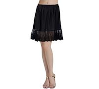 BEAUTELICATE Underskirt Half Slip with Lace Trim 100% Cotton Petticoat Vintage Skirt Extender Ivory Black Knee Length(Black - 22'' Length, XXL)