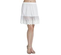 BEAUTELICATE Underskirt Half Slip with Lace Trim 100% Cotton Petticoat Vintage Skirt Extender Ivory Black Knee Long(Ivory - 22'' Long, XL)