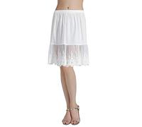 BEAUTELICATE Underskirt Half Slip with Lace Trim 100% Cotton Petticoat Vintage Skirt Extender Ivory Black Knee Length(Ivory - 24'' Length, XXL)