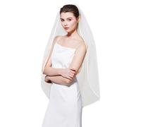 BEAUTELICATE Wedding Bridal Veil For Bride Plain Simple Ribbon Edge 1 Tier Veil With Comb Chapel Length, Ivory