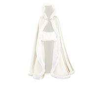 BEAUTELICATE Wedding Hooded Cloak Bridal Cape with Hood Women's Long Faux Fur Poncho Coat Winter Halloween Christmas Cosplay Costume Plus Size with Free Hand Muff(Ivory, 55'')