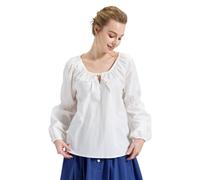 BEAUTELICATE Women 100% Cotton Victorian Blouse Renaissance Peasant Tops Puff Long Sleeve LARP Shirt Medieval Gothic Period Pirate Costume with Drawstring Neckline Off White