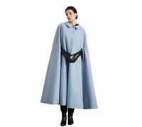 BEAUTELICATE Women Cape Coat Long Wool Cloak Elegant Vintage Lapel Collar Plus Size Overcoat For Winter Autumn Wedding Evening Daily Button Down with Pockets Cloud Blue 128cm, L