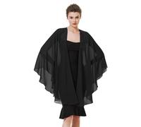 BEAUTELICATE Women Chiffon Shawl Wrap Shrug Oversized Cape Poncho Sheer Cover Up Scarf For Summer Wedding Evening Bridal Bridesmaids Mother of The Bride(One Size, Black)