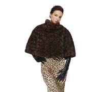 BEAUTELICATE Women Faux Mink Cape Coat Turtleneck Poncho Luxury Warm Fur Shawl Wrap Stylish Layering Capelet No Arm Hole for Winter Daily Wedding Evening Cosplay Dress Up, Brown Embossing, L