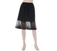 BEAUTELICATE Women Half Slip Cotton Underskirt Knee Length Midi Skirt Extender with Lace Hem Summer Long A-line Petticoat Underdress Underslip (Black-60cm, M)