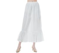 BEAUTELICATE Women Half Slip Underskirt Pure Cotton Skirt Extender With Tulle Hem Tutu Petticoat Knee Length Long A-line Summer Skirt Ivory 80cm, S