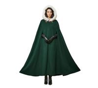 BEAUTELICATE Women Hooded Cape Coat Long Wool Cloak With Hood Vintage Overcoat Plus Size for Winter Wedding Bride Medieval Halloween Christmas Cosplay Costume 140cm, Forest Green