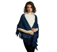 BEAUTELICATE Women Knit Shawl Wrap Triangle Fringe Scarf Elegant Crochet Cape Cardigan For Spring Autumn Winter Gatsby Evening Christmas Birthday Gift, Teal Blue