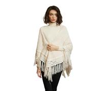 BEAUTELICATE Women Knit Shawl Wrap Triangle Fringe Scarf Elegant Crochet Cape Cardigan For Spring Autumn Winter Gatsby Evening Christmas Birthday Gift, Cream White