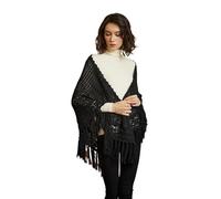 BEAUTELICATE Women Knit Shawl Wrap Triangle Fringe Scarf Elegant Crochet Cape Cardigan For Spring Autumn Winter Gatsby Evening Christmas Birthday Gift, Black