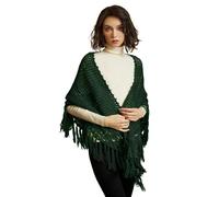 BEAUTELICATE Women Knit Shawl Wrap Triangle Fringe Scarf Elegant Crochet Cape Cardigan For Spring Autumn Winter Gatsby Evening Christmas Birthday Gift, Forest Green