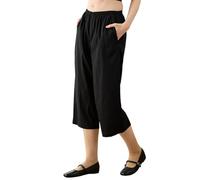 BEAUTELICATE Women’s 100% Cotton Culottes Slip Cool Breathable Summer Capri Pyjama Pants Wide Leg Cropped Trousers with Pockets Elastic High Waist Ivory Black