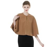BEAUTELICATE Women’s Cape Coat Wool-Blend Winter Wedding Cloak Poncho Elegant Bridal Capelet Shrug Fall Evening Cocktail Dress Bolero Cover Up (Camel, L)