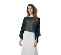 BEAUTELICATE Women’s Chiffon Cape Capelet Chic Shawl Wrap Sheer Batwing Top Tunic for Summer Daily Wedding Evening Bridesmaid Mother of Bride Black L-XL