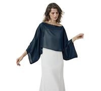 BEAUTELICATE Women’s Chiffon Cape Capelet Chic Shawl Wrap Sheer Batwing Top Tunic for Summer Daily Wedding Evening Bridesmaid Mother of Bride Midnight Blue S-M