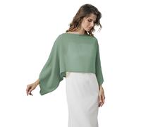 BEAUTELICATE Women’s Chiffon Cape Capelet Chic Shawl Wrap Sheer Batwing Top Tunic for Summer Daily Wedding Evening Bridesmaid Mother of Bride Dusty Sage S-M
