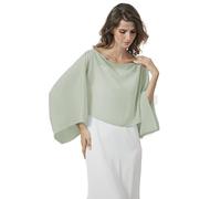 BEAUTELICATE Women’s Chiffon Cape Capelet Chic Shawl Wrap Sheer Batwing Top Tunic for Summer Daily Wedding Evening Bridesmaid Mother of Bride Sage Green S-M