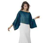 BEAUTELICATE Women’s Chiffon Cape Capelet Chic Shawl Wrap Sheer Batwing Top Tunic for Summer Daily Wedding Evening Bridesmaid Mother of Bride Ink Blue L-XL
