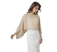 BEAUTELICATE Women’s Chiffon Cape Capelet Chic Shawl Wrap Sheer Batwing Top Tunic for Summer Daily Wedding Evening Bridesmaid Mother of Bride Champagne L-XL
