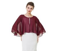 BEAUTELICATE Women’s Chiffon Cape Capelet Shawls and Wraps Sheer Shurg For Mother Of Bride Bridesmaid Summer Weeding Evening, Roll Edge - Burgundy