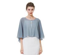 BEAUTELICATE Women’s Chiffon Cape Capelet Shawls and Wraps Sheer Shurg For Mother Of Bride Bridesmaid Summer Weeding Evening, Roll Edge - Dusty Blue