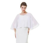 BEAUTELICATE Women’s Chiffon Cape Capelet Shawls and Wraps Sheer Shurg For Mother Of Bride Bridesmaid Summer Weeding Evening, Roll Edge - White