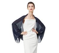 BEAUTELICATE Women’s Chiffon Shrug Bolero Sheer Loose Cardigans Cover Up With Long Sleeve For Summer Wedding Evening Bridal Bridesmaids Mother of The Bride(One size, Midnight Blue)