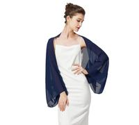 BEAUTELICATE Women’s Chiffon Shrug Bolero Sheer Loose Cardigans Cover Up With Long Sleeve For Summer Wedding Evening Bridal Bridesmaids Mother of The Bride(One size, Navy Blue)