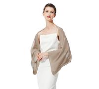BEAUTELICATE Women’s Chiffon Shrug Bolero Sheer Loose Cardigans Cover Up With Long Sleeve For Summer Wedding Evening Bridal Bridesmaids Mother of The Bride(One size, Khaki)