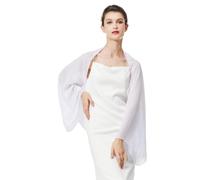 BEAUTELICATE Women’s Chiffon Shrug Bolero Sheer Loose Cardigans Cover Up With Long Sleeve For Summer Wedding Evening Bridal Bridesmaids Mother of The Bride(One size, White)