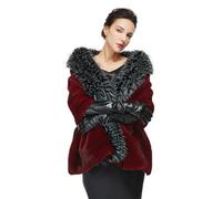 BEAUTELICATE Women’s Faux Fur Shawl Wraps With Fur Trim Unique Luxury Cover Up Stole For Bride Bridesmaids Winter Wedding Evening Party Fancy Dress Gatsby Mob Wife Custume, Burgundy