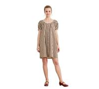 BEAUTELICATE Women’s Gingham Nightdress 100% Cotton Button-front A-Line Nightgown Loose Loungewear with Pockets Short Puff Sleeves Smocked Neck Cottagecore Casual Dress Taupe & Ivory