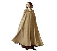 BEAUTELICATE Women’s Hooded Cape Coat Unisex Wool Blend Cloak with Hood Oversize Vintage Poncho for Winter Fall Renaissance Medieval Halloween Christmas Cosplay Floor Length Jute Yellow