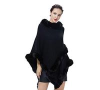 BEAUTELICATE Women’s Knitted Cape Cloak Knit Poncho Pullover Shawl Wrap Stylish Sweater Knitwear with Faux Fur Collar Trim for Daily (One Size, Triangular Hem & Irregular Trim - Black)