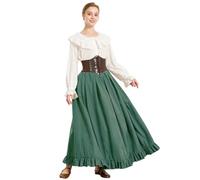 BEAUTELICATE Women’s Medieval Long Skirt Peach Finish with Ruffle Hem Pockets Thick Drape Victorian Renaissance Steampunk Gothic Period Dress Up Costume Forest Green, L