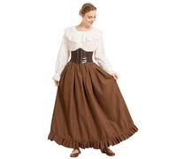 BEAUTELICATE Women’s Medieval Long Skirt Peach Finish with Ruffle Hem Pockets Thick Drape Victorian Renaissance Steampunk Gothic Period Dress Up Costume Vintage Brown, XL