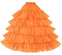 BEAUTELICATE Women’s Petticoat Underskirt Crinoline With 4 Hoops Ruffles Floor Length Half Slip For A-line Fuller Wedding Dress Steampunk Halloween Costume Orange, L-XL