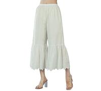 BEAUTELICATE Women’s Pettipants Pantaloons 100% Cotton Half Slip Vinatge Summer Spring Loose Cropped Pyjama Bottoms Pants with Broderie Anglaise Hem Cream, XXL