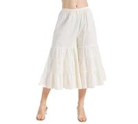 BEAUTELICATE Women’s Pettipants Pantaloons Culottes Slip 100% Cotton Petticoat Half Slip For Under Dress Loose Cropped Pyjama Bottoms with Broderie Anglais Cream, S