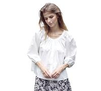 BEAUTELICATE Women’s Swing Blouse Pure Cotton Breezy Shirt with 3/4 Balloon Raglan Sleeves Button Down Victorian Renaissance Tops for Summer Spring Fall Off White, XXL