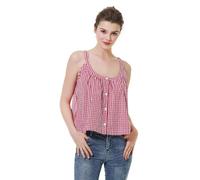 BEAUTELICATE Women’s Swing Camisole Top 100% Cotton Cute Summer Crop Vest Loose Fit Tanks Button Sleeveless Blouses Plaid Beach Boho Fashion Going Out Cami Top(Red & White, XXL)